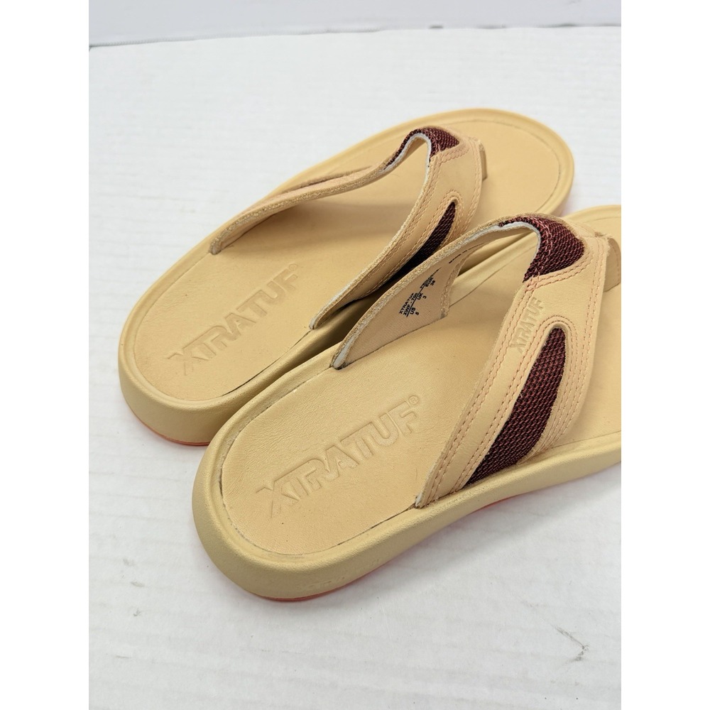 XTRATUF Pegasus South Shore Womens 6 Leather Flip Flops Tan Coral Slip Resistant - Picture 8 of 9